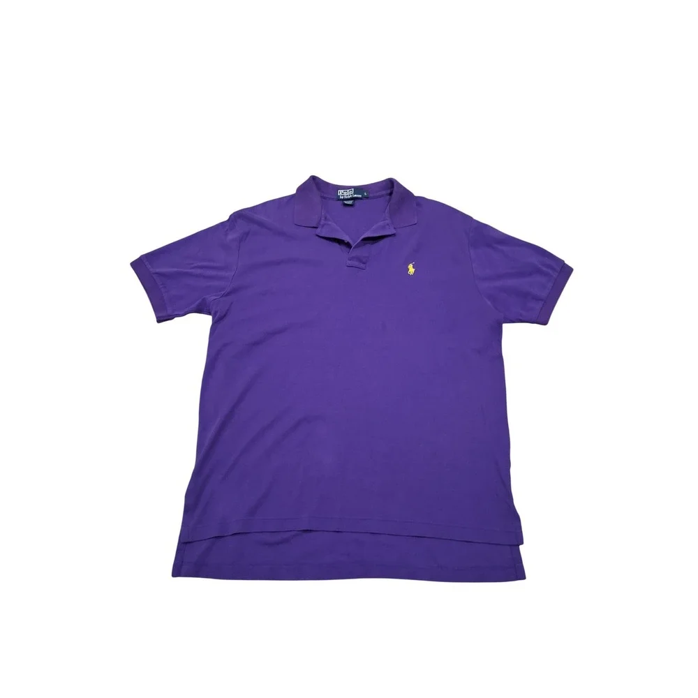 Polo Ralph Lauren Mens Purple Short Sleeve Pique Polo Shirt Yellow Pony Large